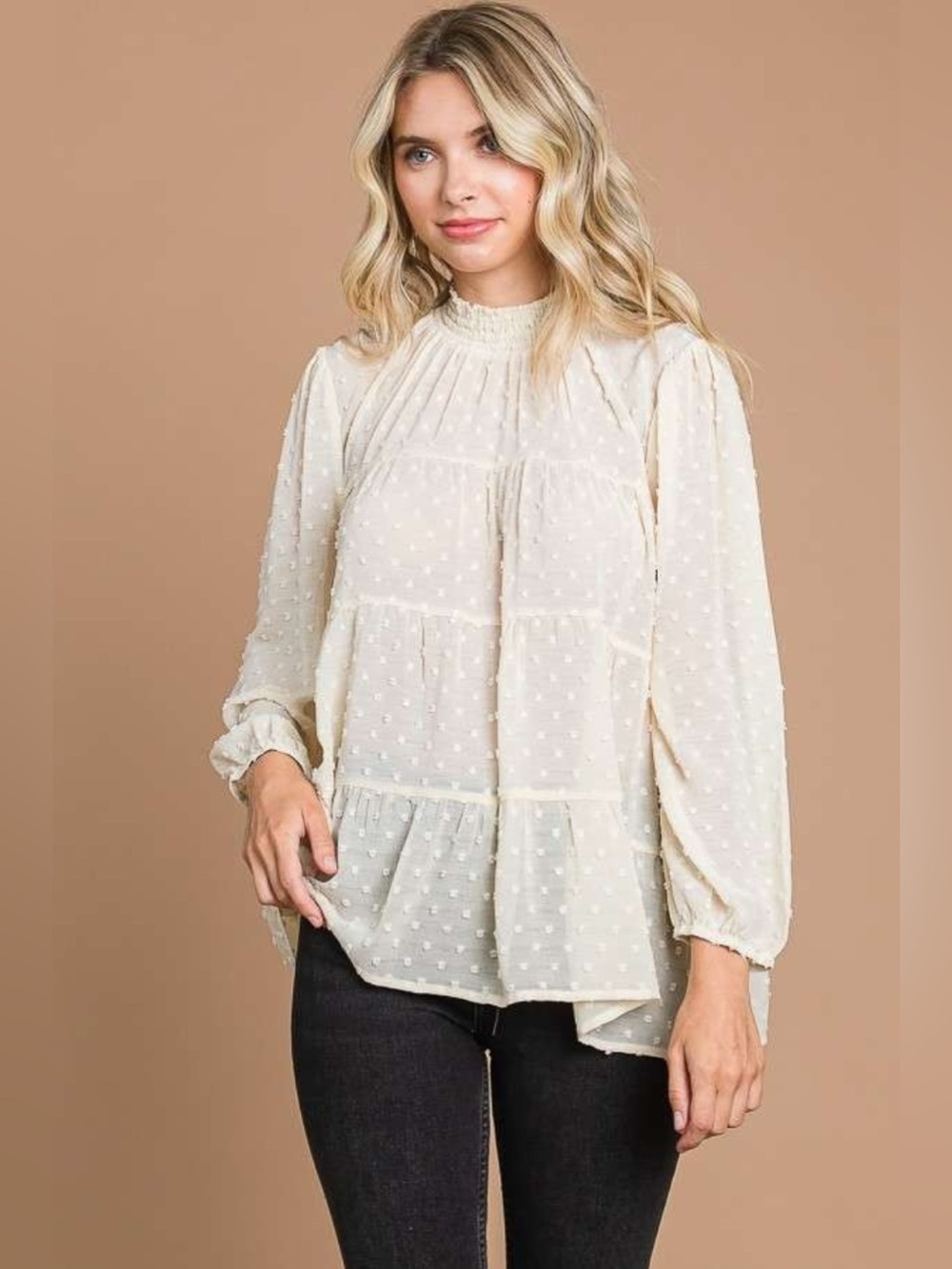 🌸 Culture Code Full Size Swiss Dot Smocked Mock Neck Blouse Plus Size 🌸🛍️